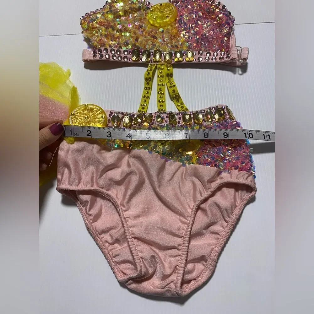 Glamour custom solo sassy dance costume pink lemonade rhinestone LC child